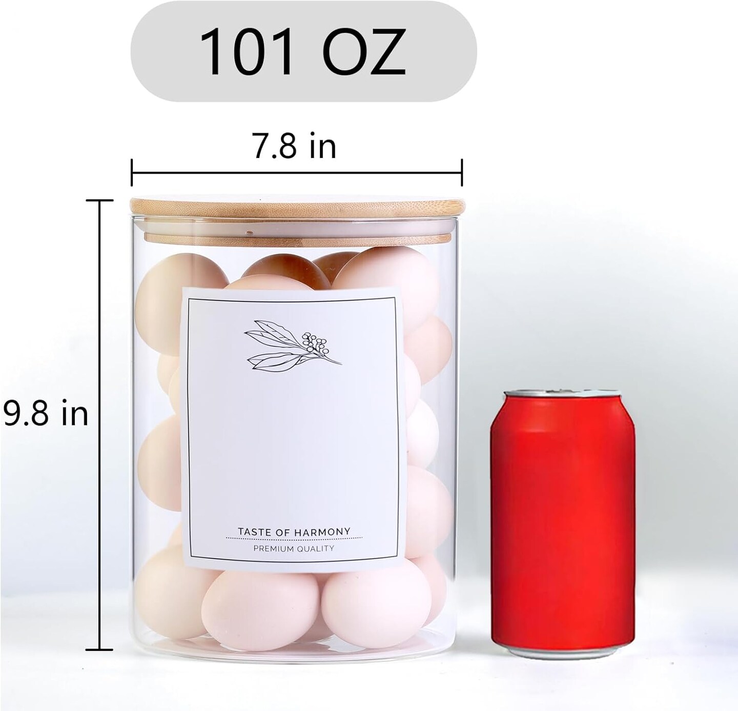 100 FL OZ Large Glass Flour and Sugar Containers with Airtight Bamboo Lid, Glass Food Storage Container for Storage Flour, Sugar, Cookies, Rice, Coffee Beans(3L)