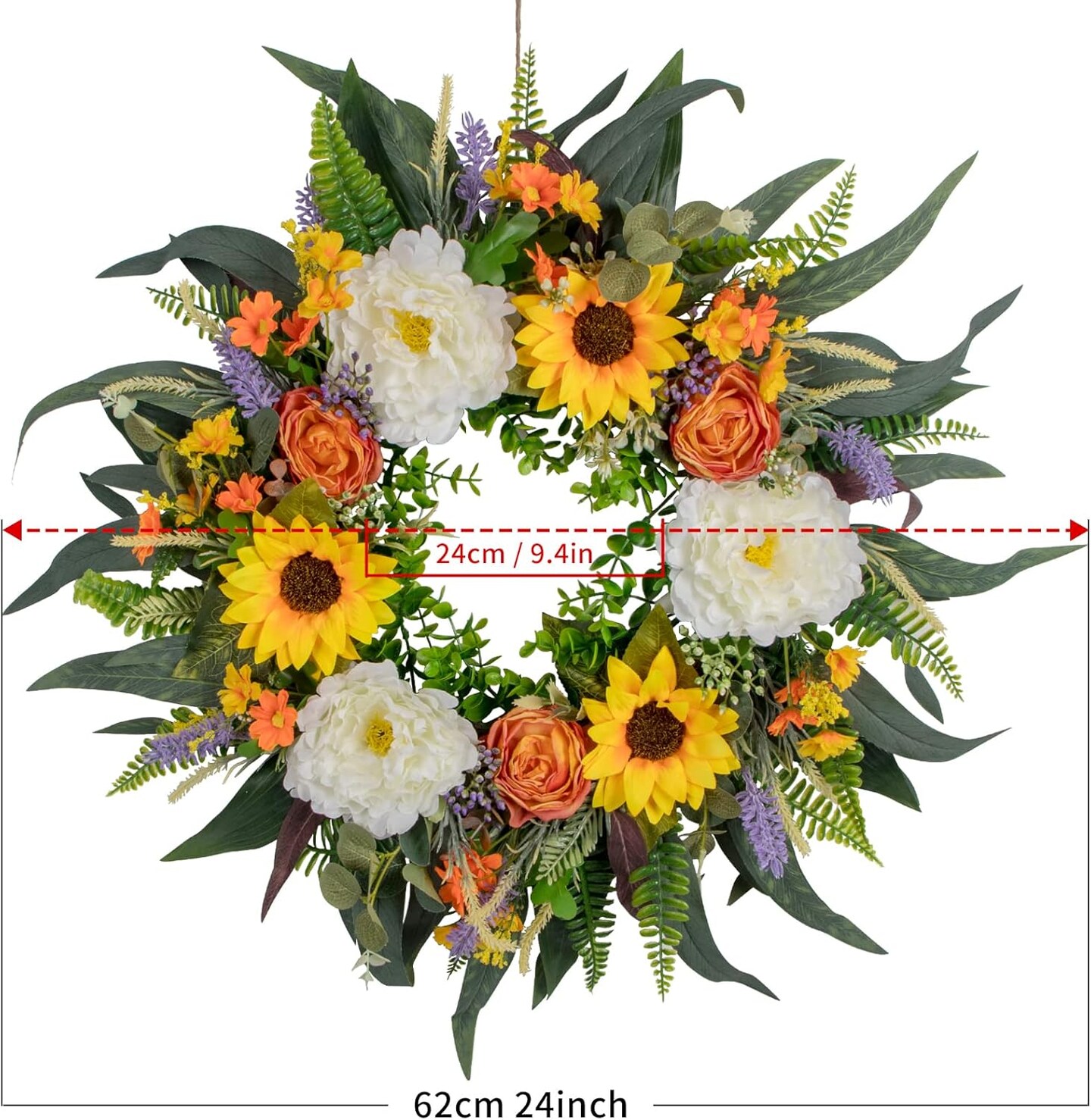 Summer Wreath Fall Decor Wreath for Front Door-22 Inch Summer Peony Eucalyptus Wreaths for Front Porch Farmhouse Home Decor