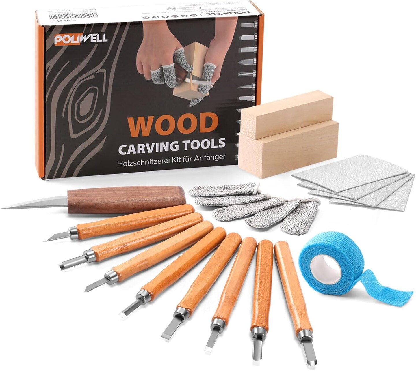Wood Carving Tools Kit for Beginners 23pcs Hand Carving Knife Set Craft Engraving Supplies Include All-Purpose Cutting Knife and with Cut Resistant Gloves for Kids Adults Woodcrafts DIY