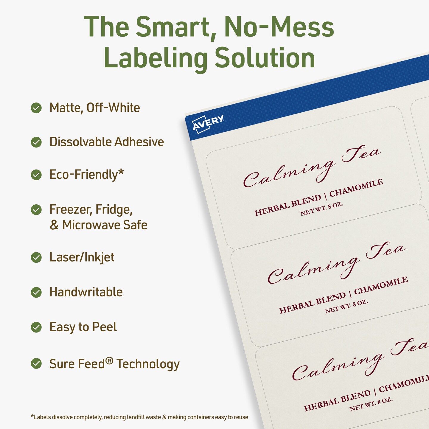 Avery Dissolvable Labels, 2&#x22; x 4&#x22; Rectangle