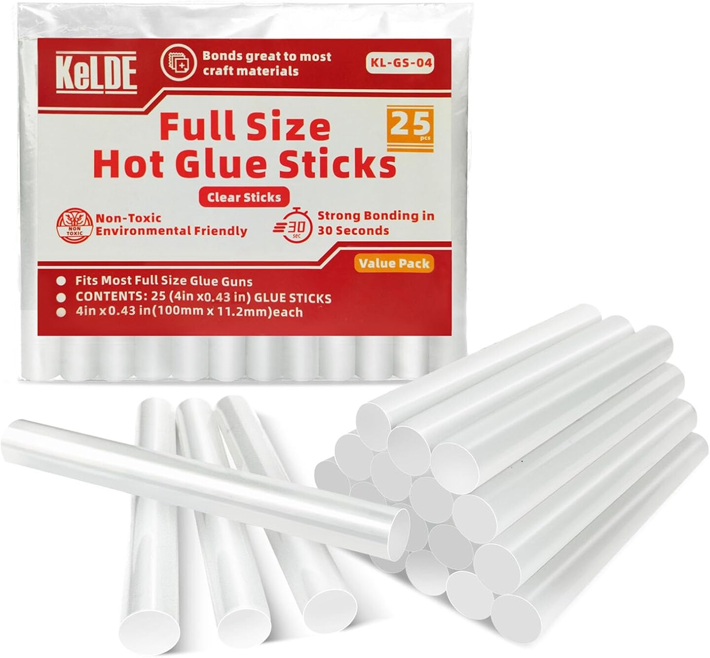 Full Size Hot Glue Sticks Bulk of 25pcs, 4&#x22; x 0.43 inch Diameter, Compatible with Most Hot Glue Gun, 11.2x100mm All-Purpose Clean Hot Melting Silicone for DIY, Craft, Christmas Decorations