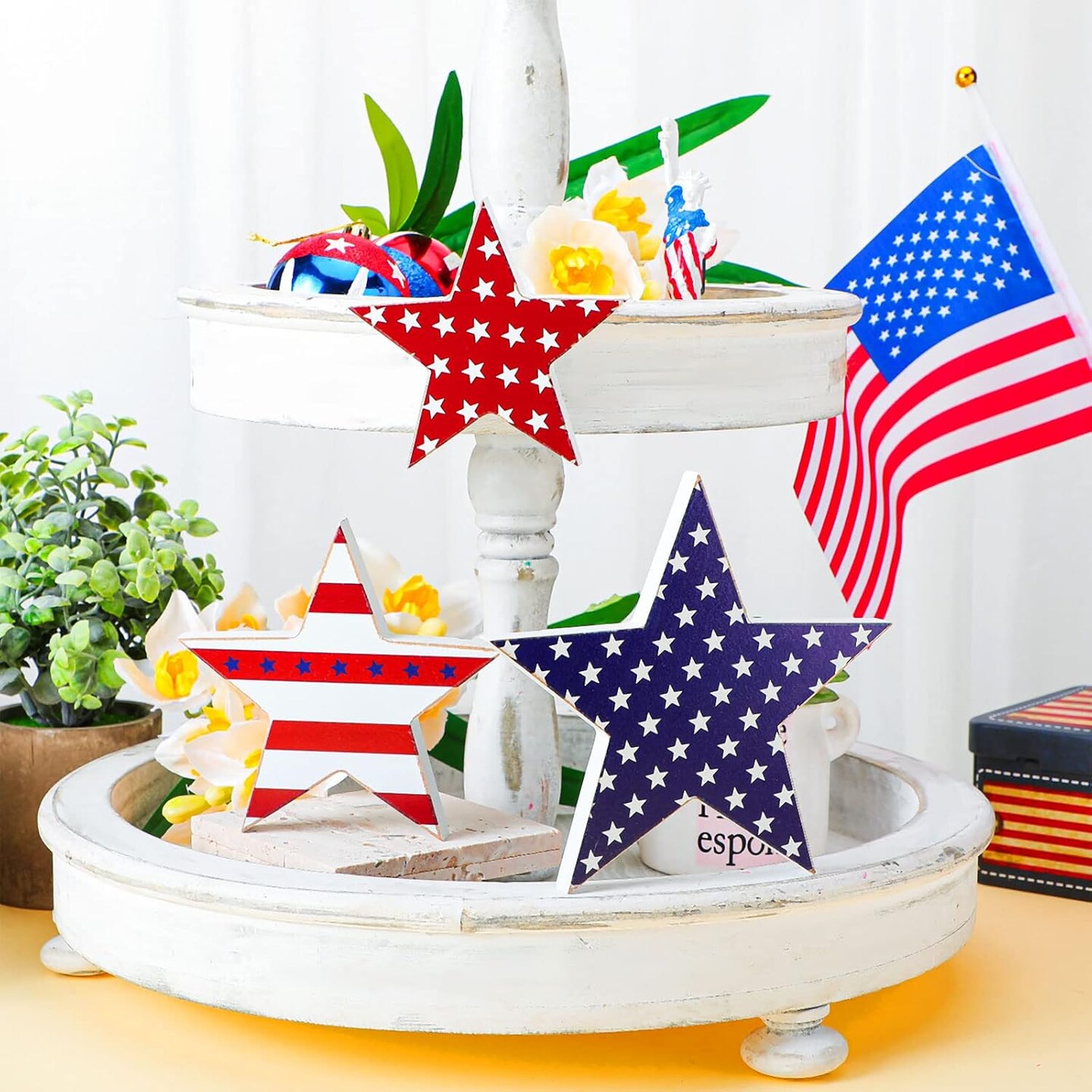 3 Pcs 4th of July table decorations Patriotic Wooden Star Centerpiece