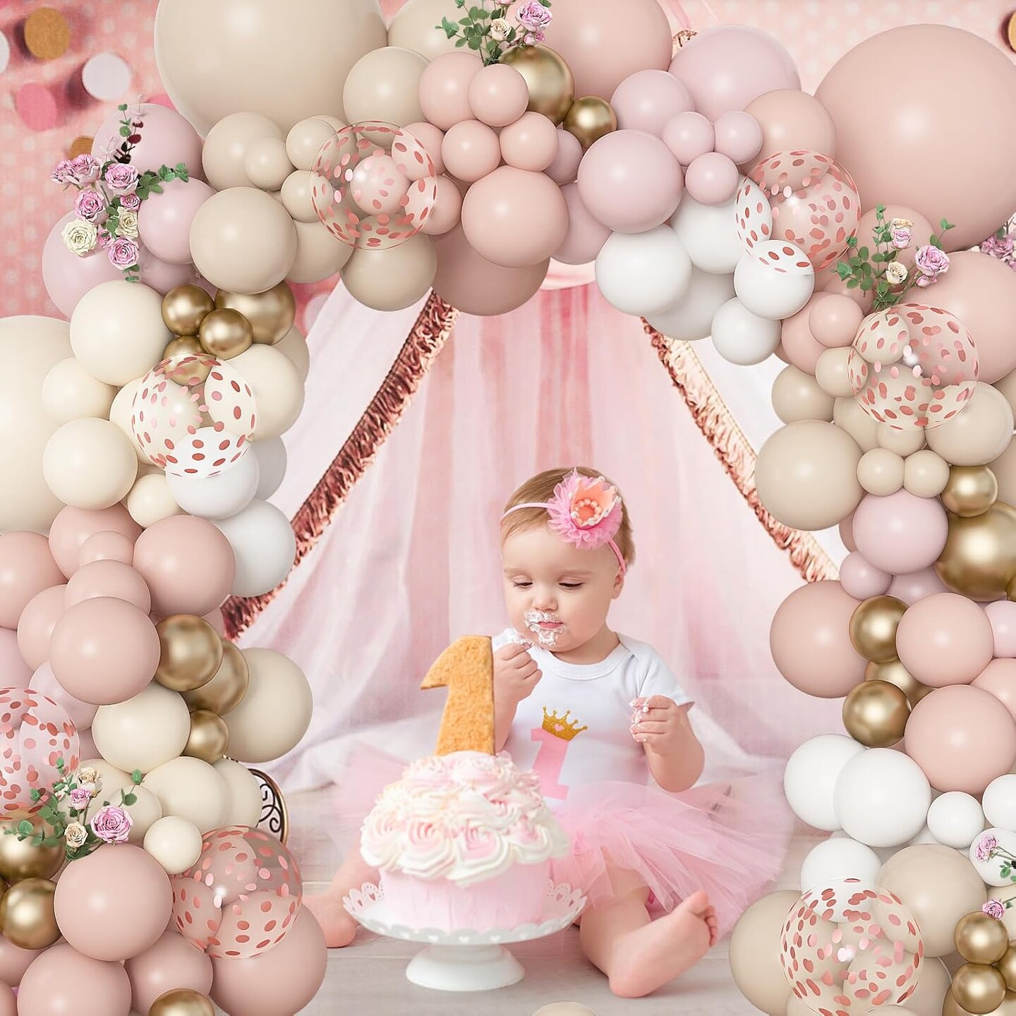 Dusty Pink Balloon Arch Garland Kit, Neutral Baby Pink Ivory White Sand Nude Rose Gold Confetti Balloons