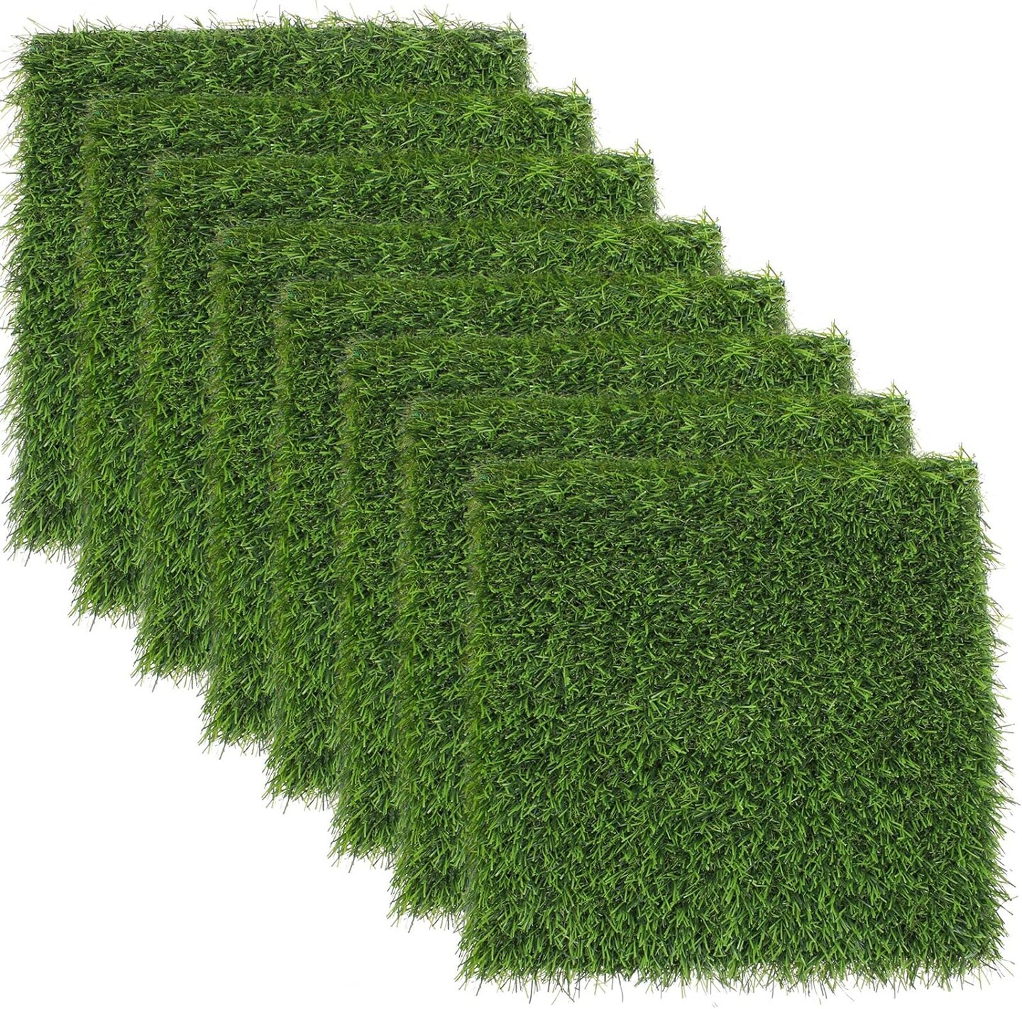 8 Packs 12 x 12 Inch Squares Grass Placemats Artificial Grass Mat Fake Turf Astroturf Squares Placemat Synthetic Grass Turf Patch Washable Green Fake Grass Patch Tiles for Outdoor Picnic Party