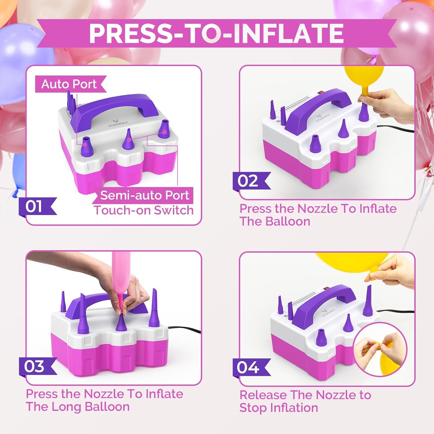 P600 Electric Balloon Pump for All Balloons with 3 Nozzles 110V 600W Balloon Blower for Party Metalic Latex 260q Foil Balloons, Balloon Inflator for Birthday Decorations