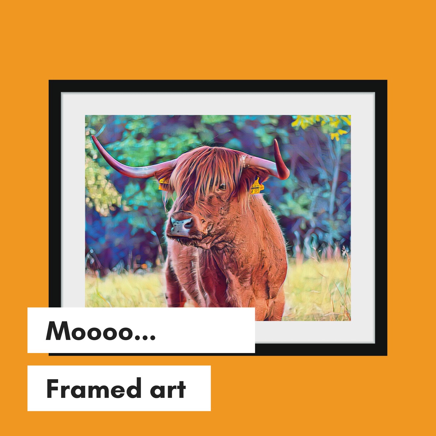 Highland Cow Print Framed Art for Decor