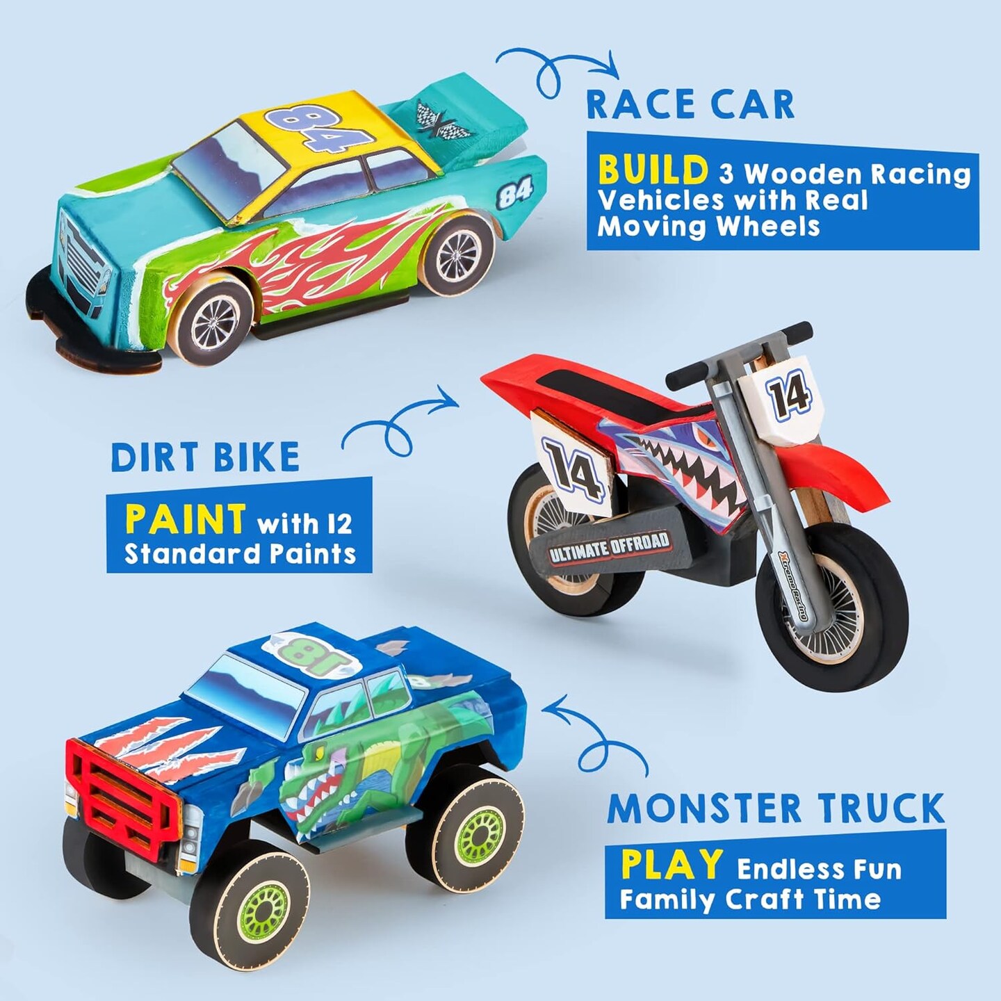 Kids Wooden Race Car Craft Kit – Build & Paint Your Own DIY Car & Truck Toy