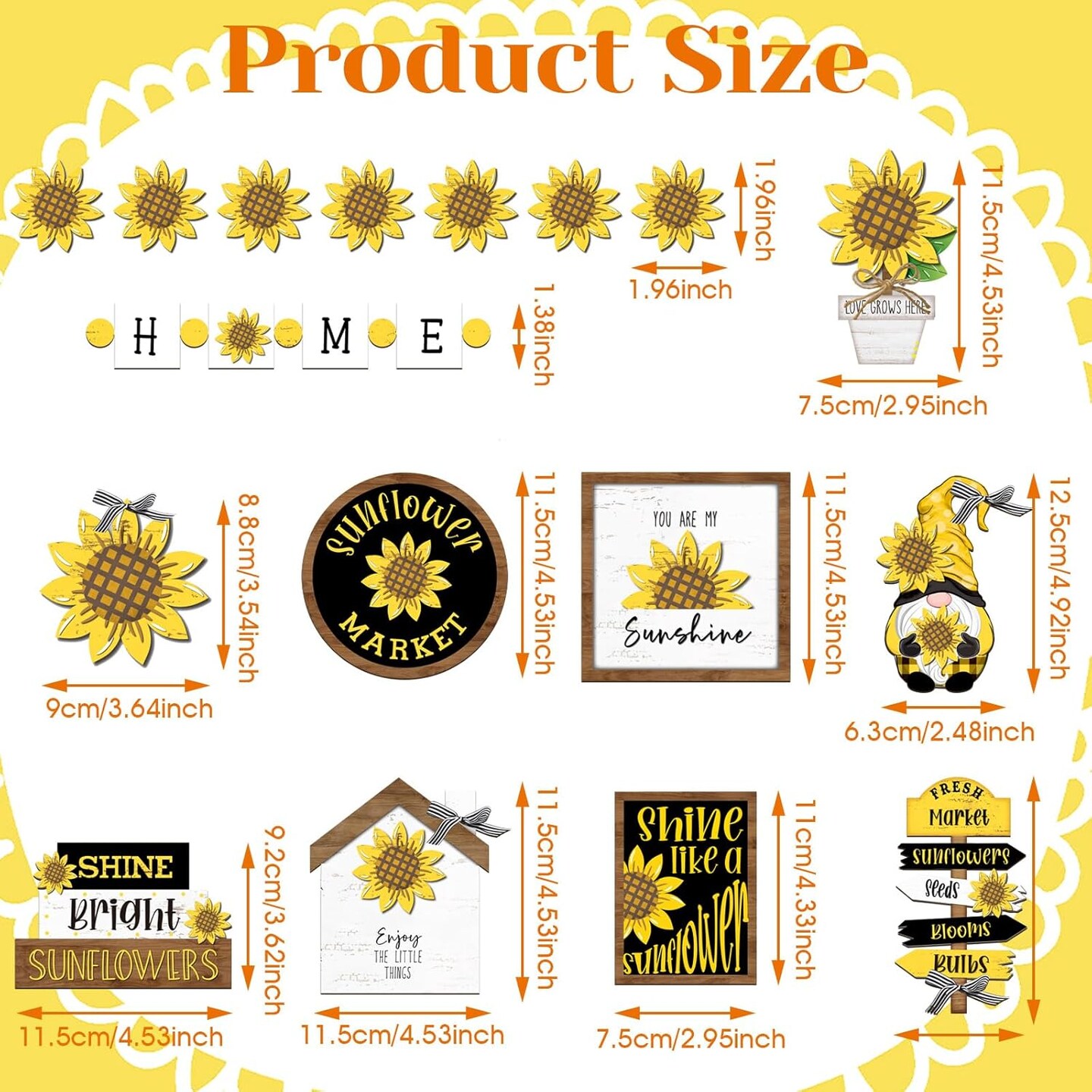 17PCS Sunflower Tiered Tray Decor Set – Farmhouse Wooden Summer Table Signs, Rustic Home Centerpieces for Kitchen, Shelf & Tabletop Spring Summer Decorations