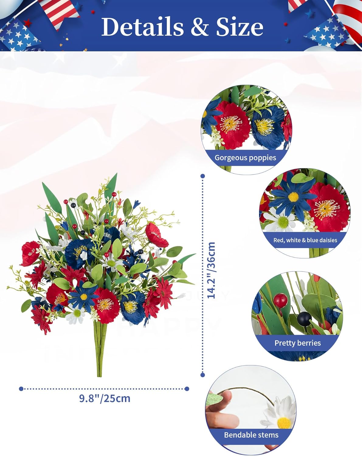 4pcs Flowers 4th of July Decorations