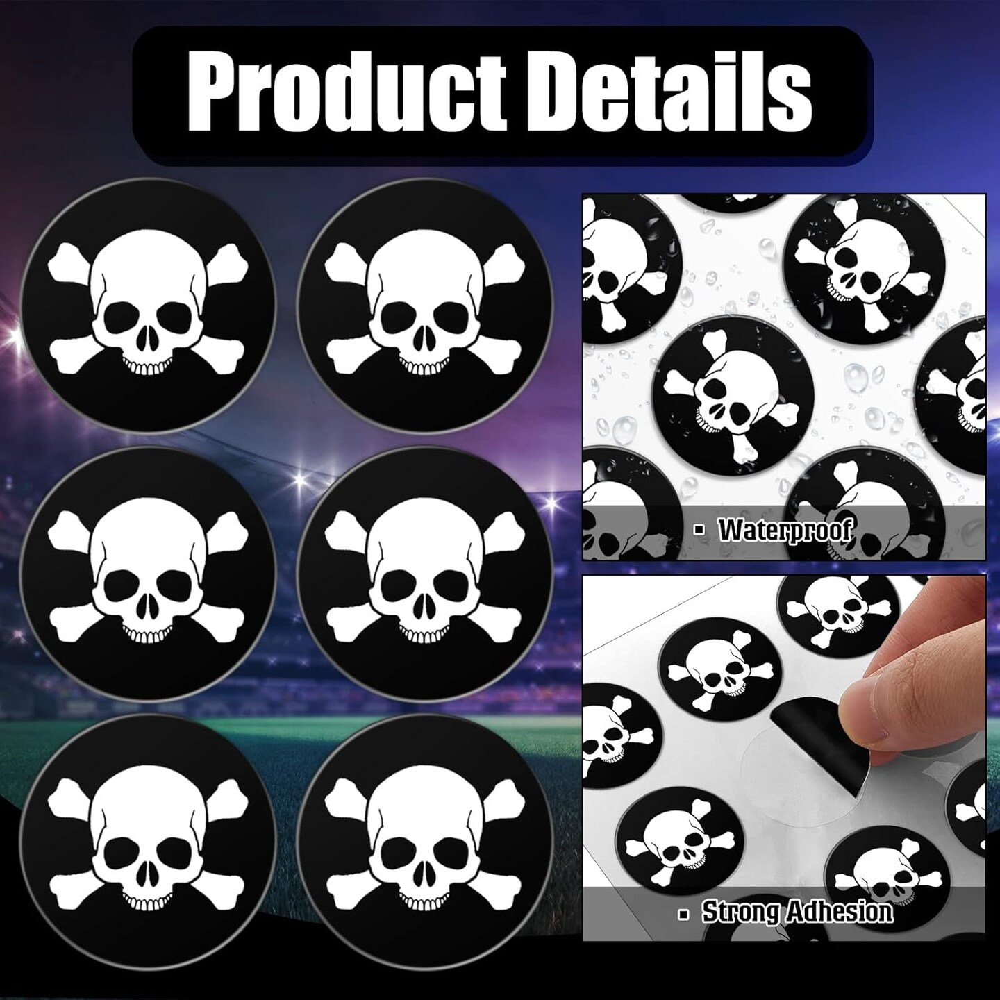 Skull Helmet Award Decals Youth Football Baseball Helmet Stickers 1-1/8'' Vinyl Stickers Self Adhesive Hockey Lacrosse(Black Print White,8 Sheets)