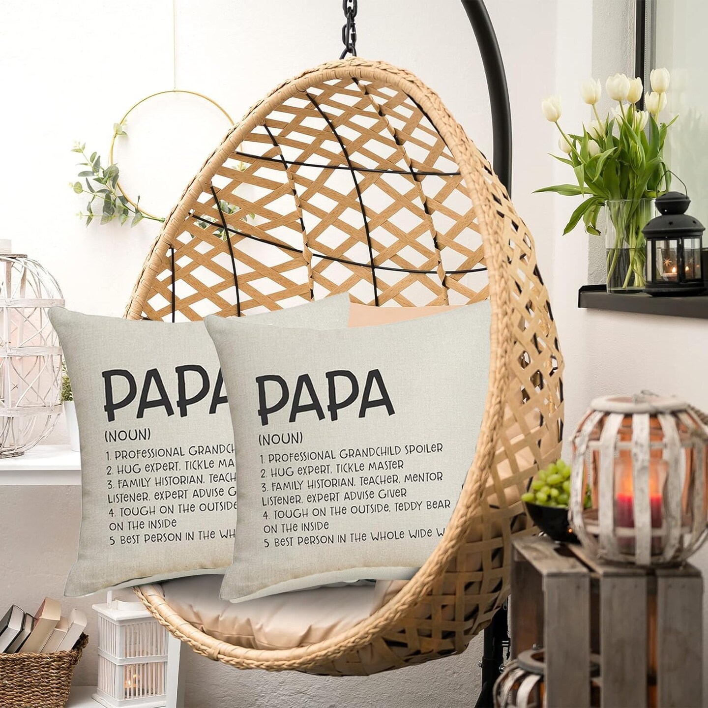 Papa Gifts from Daughter Inspiring Quotes Cotton Linen Throw Pillow Covers 18 x 18 Inches for Rustic Home Decor, Dad Gift