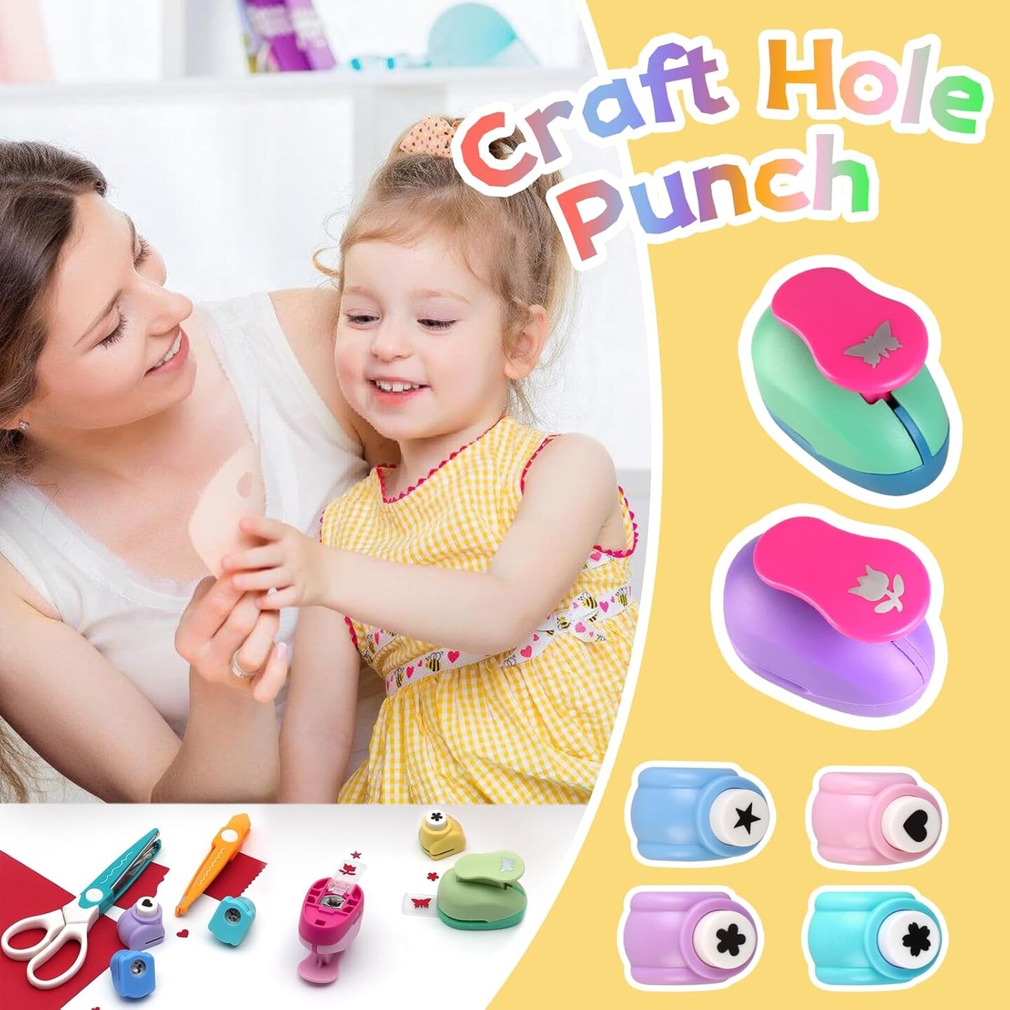 Creative Kids DIY Puncher Craft Set, Hole Punch Shapes, Craft Hole Punch for Kids, Multiple Style Paper Shape Cutters for Crafts