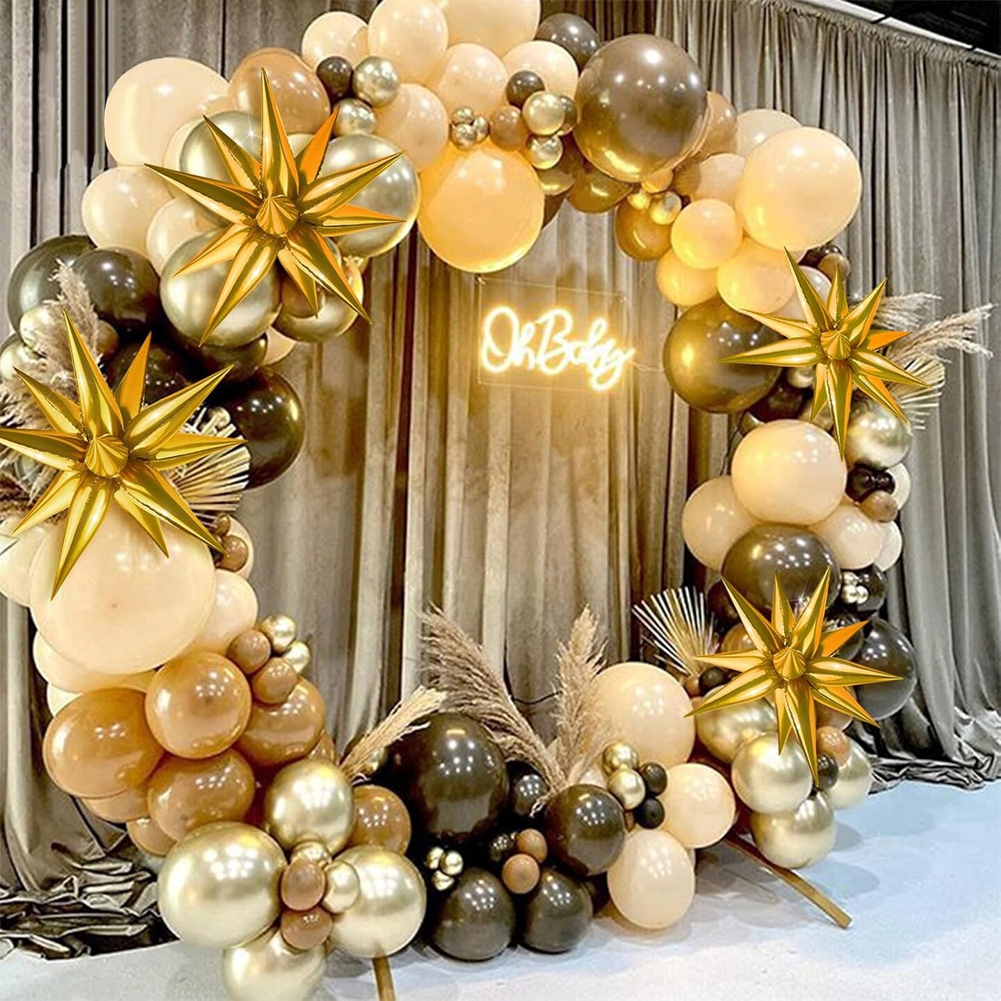 60PCS Gold Star Foil Balloons – 12-Point Spike Party Decorations for Birthday & Wedding