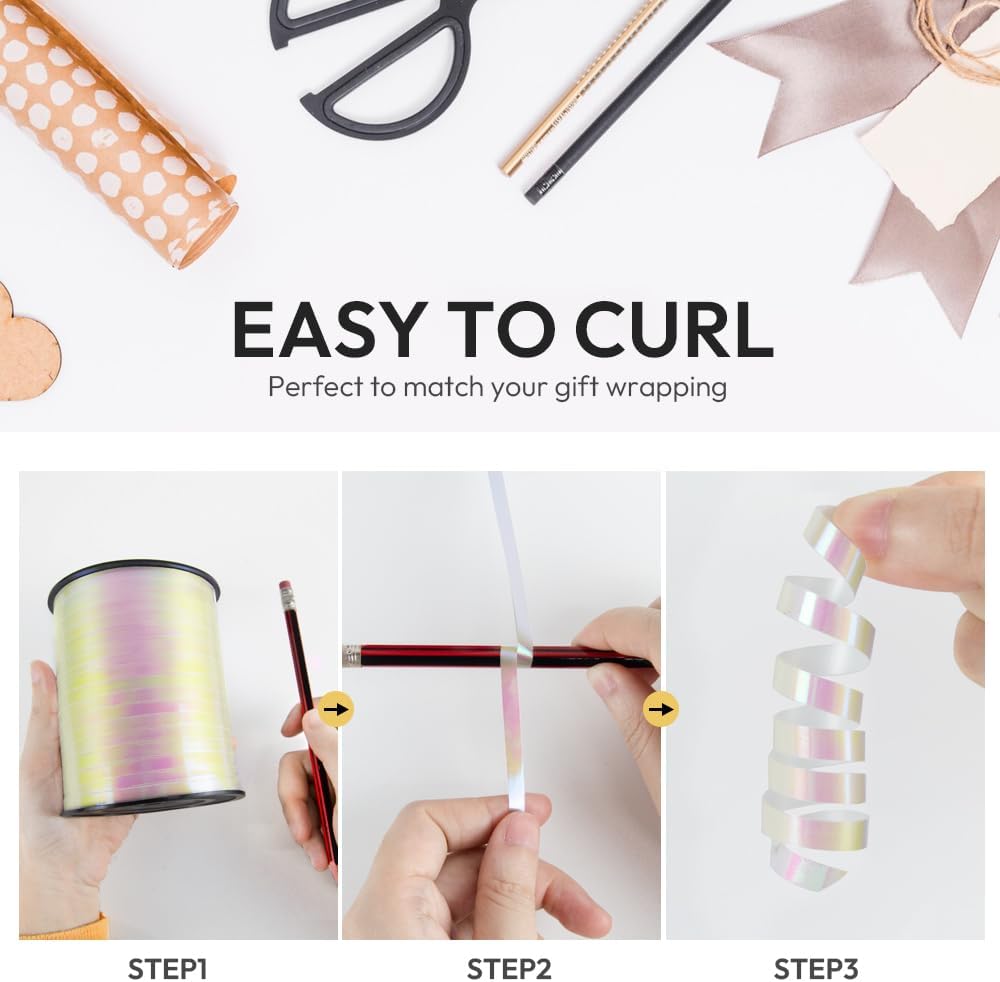 500 Yards 3/16" Iridescent Curling Ribbon Dark Blue, Laser Balloon String 1 Roll for Gift Wrapping, Holographic Curly Balloon Ribbon