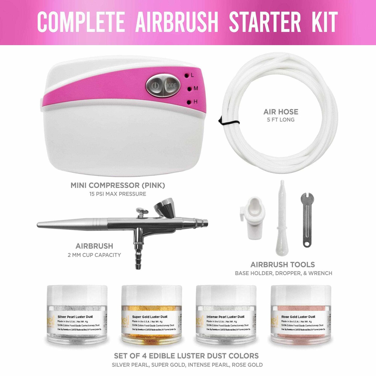 Airbrush Professional Series Bakell Airbrush Gun Kit (PINK Edition)