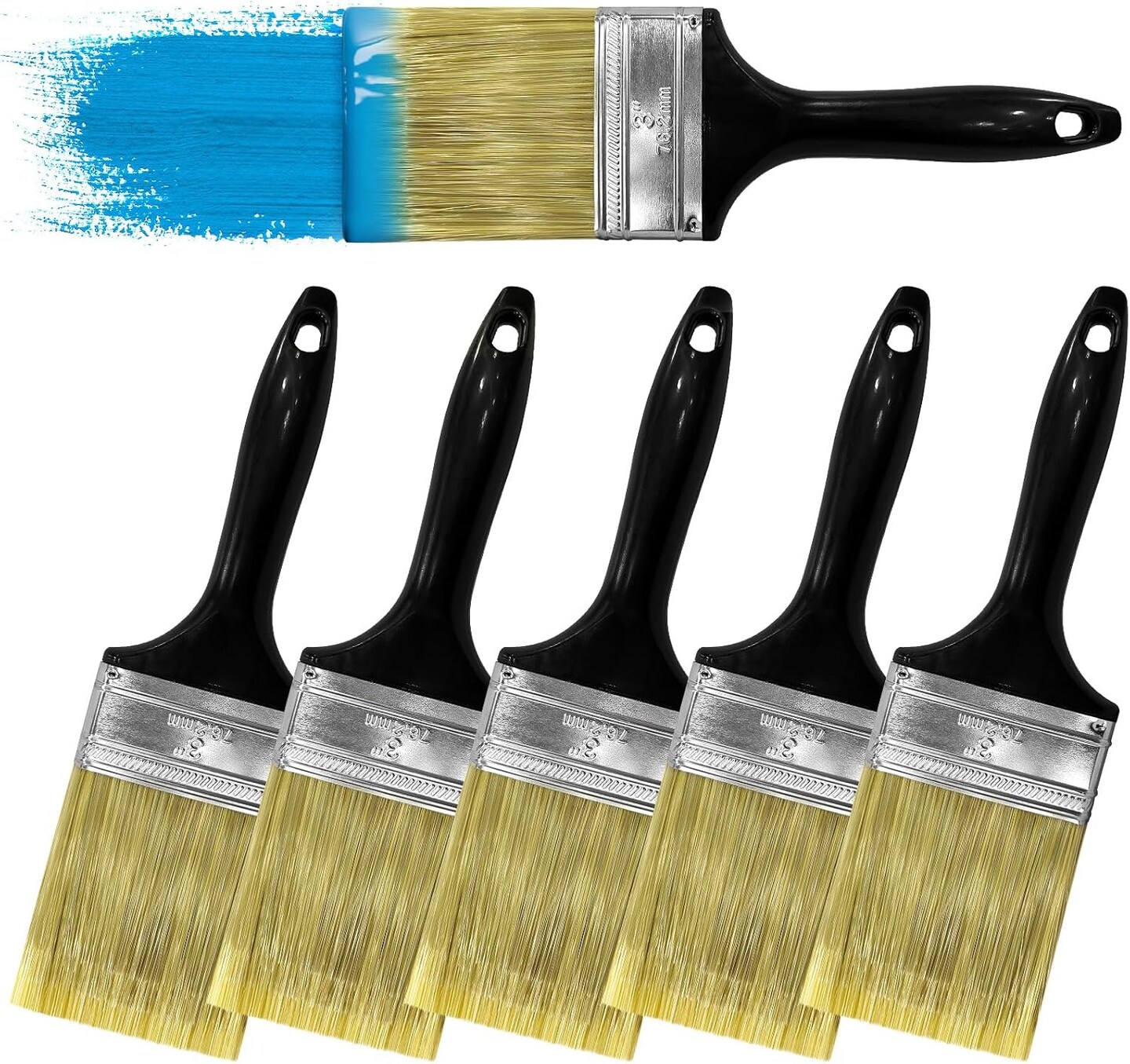 6 Packs 3 Inch Paint Brushes,Professional Paintbrushes Set with Plastic Handle,Multi-Purpose Paint Tools for DIY Paint, Fence, Deck Repair and Wall Trim