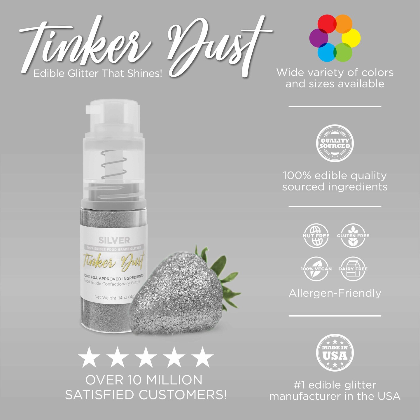 Silver Edible Glitter Spray 25g Pump | Tinker Dust&#xAE;