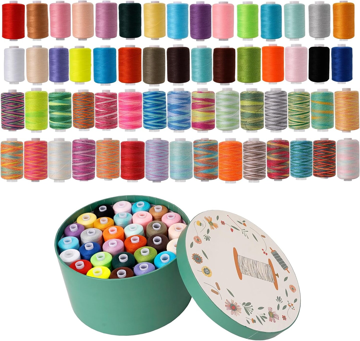 60-Color Sewing Thread for Sewing Machine,All Purpose 1000 Yards Each Spool,Multi Color 30wt Polyester Sewing Machine Thread,140S/2,30wt Polyester Assortment for Hand Stitching, Quilting