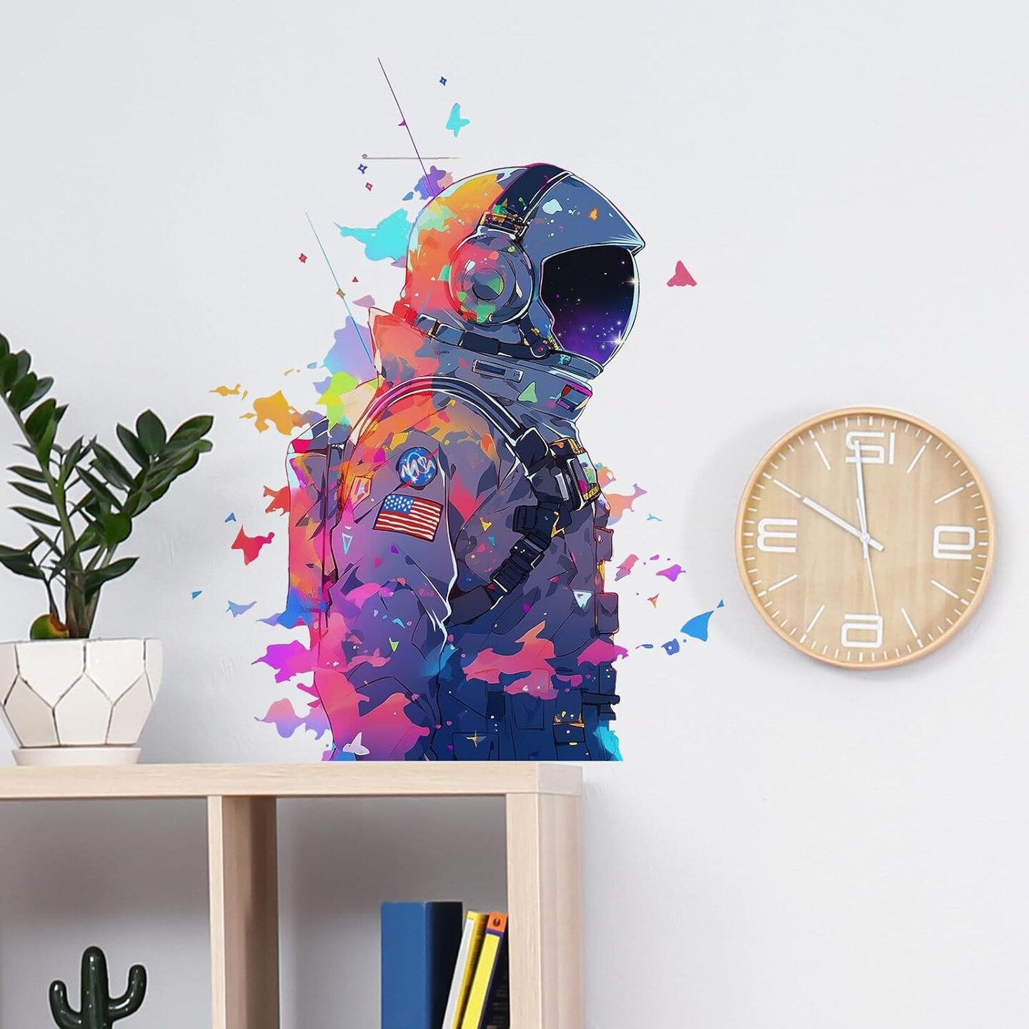 Astronaut Silhouette Wall Stickers with Colorful Smoke Nursery Wall Decals for Kid Boy Baby Removable Peel and Stick Wall Art Home Decor Decoration for Classroom Preschool Living Room Bedroom