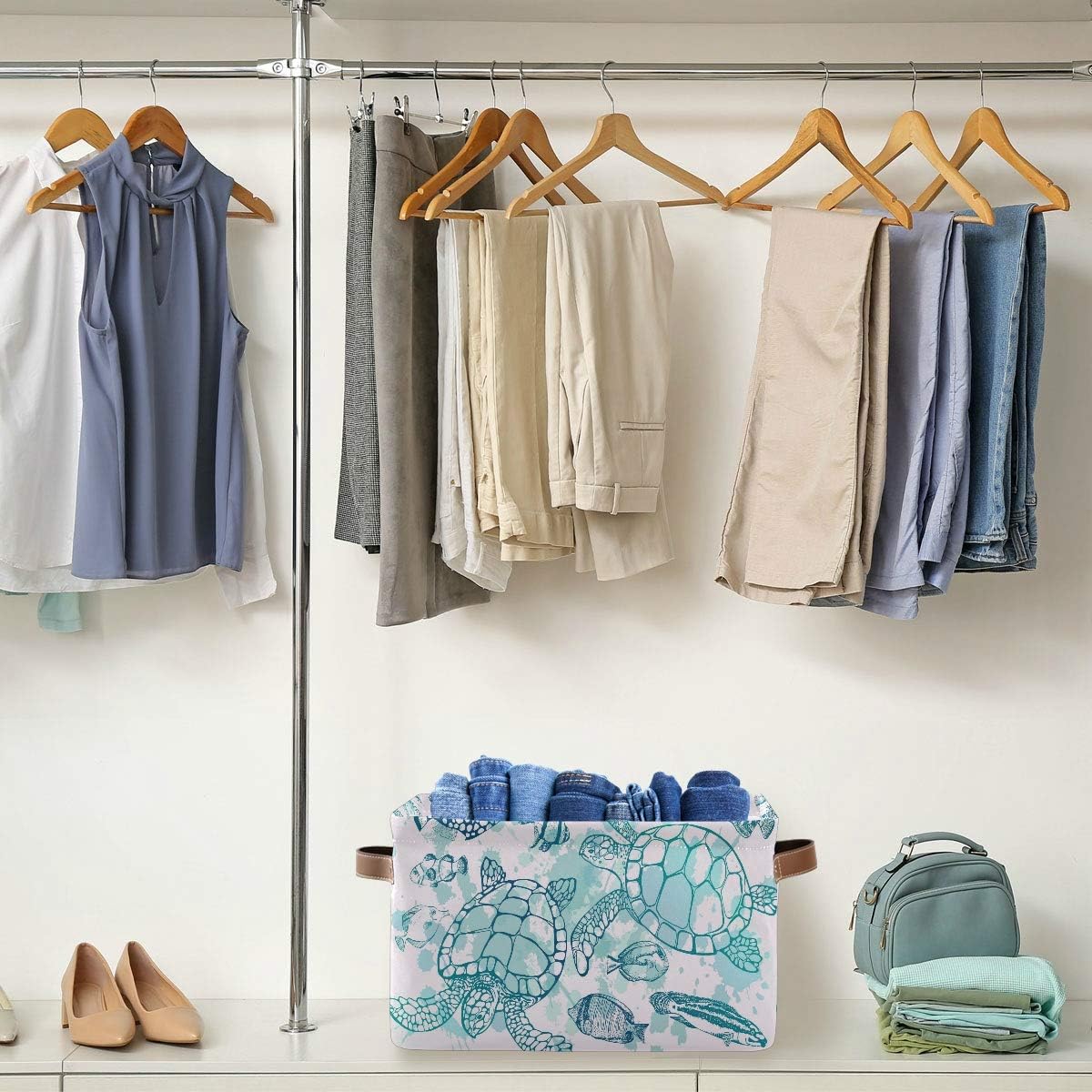 Summer Storage Basket Cube Tropical Ocean Sea Turtle Fish Large Collapsible Toys Storage Box Bin Laundry Organizer for Closet Shelf Nursery Kids Bedroom,15x11x9.5 in,2 Pack