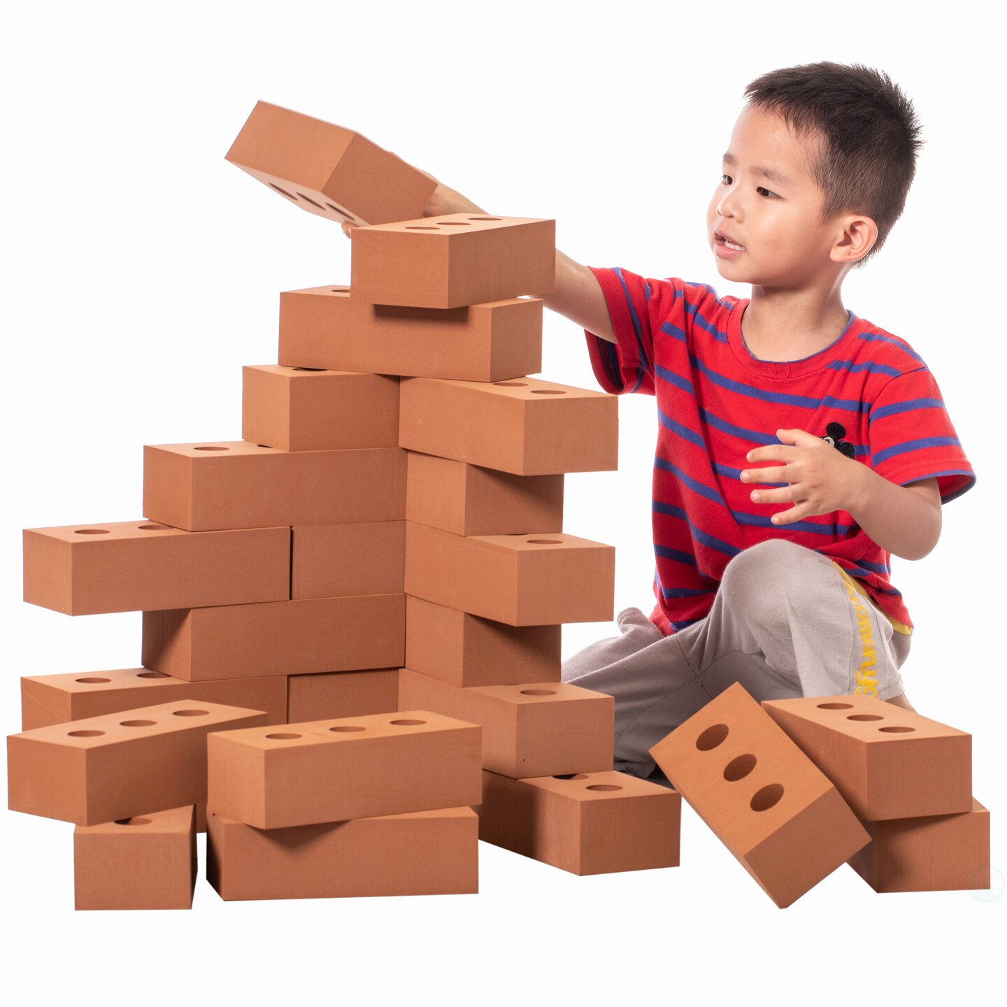 Construction Stacking Building Red Brick Block, Rectangle Foam Kids Pretend Play Creativity Toy