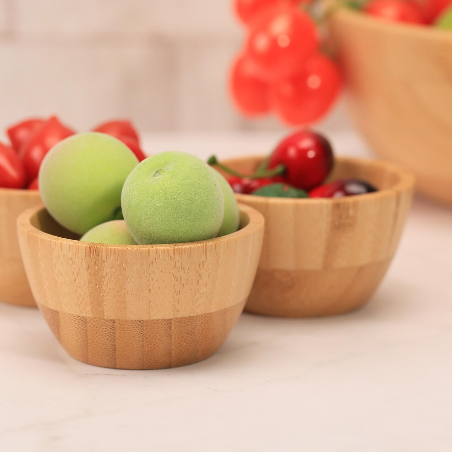 Bamboo Wooden Bowls Set of 6, 3 Inch Small Serving Bowls for Snacks/Appetizers/Side Dishes/Charcuterie Board, Dipping Sauce Bowl for Condiments, 4 oz Bamboo Wood Ramekins, Reusable & Handmade