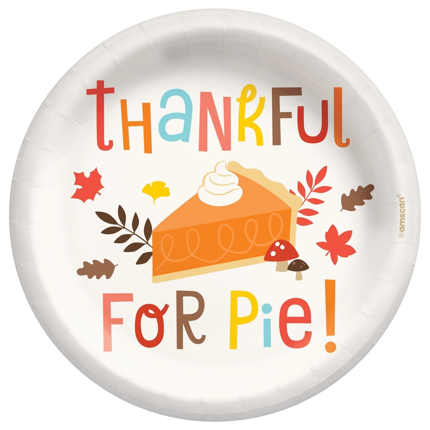 Thankful for Pie Thanksgiving Dessert Plates – 6.75” Paper Plates for Classroom, Office, or Holiday Parties