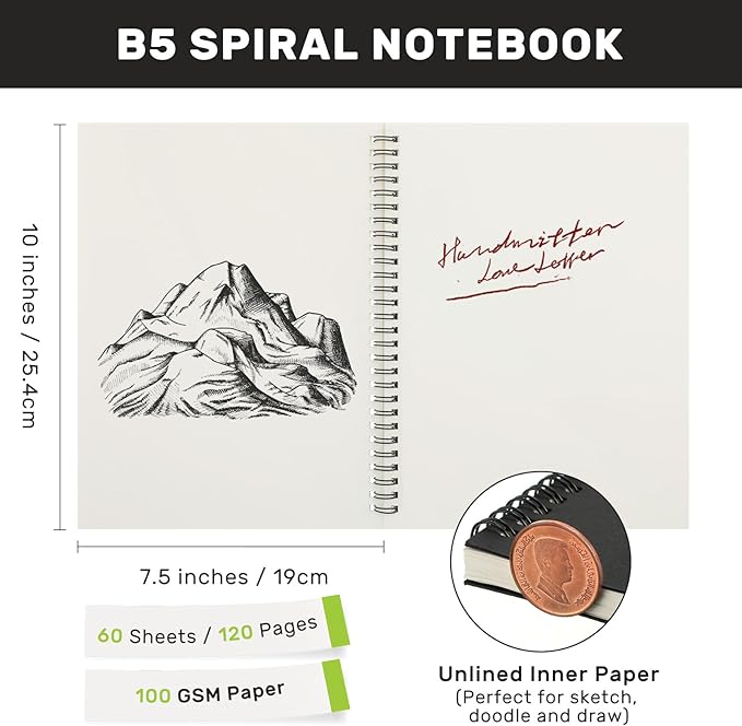 12 Pack Sketch Books Bulk 7.5&#x22; x 10&#x22; Spiral Bound Sketch Pads for Drawing Hardcover 60 Sheets Bulk Sketchbooks 100gsm (Black)