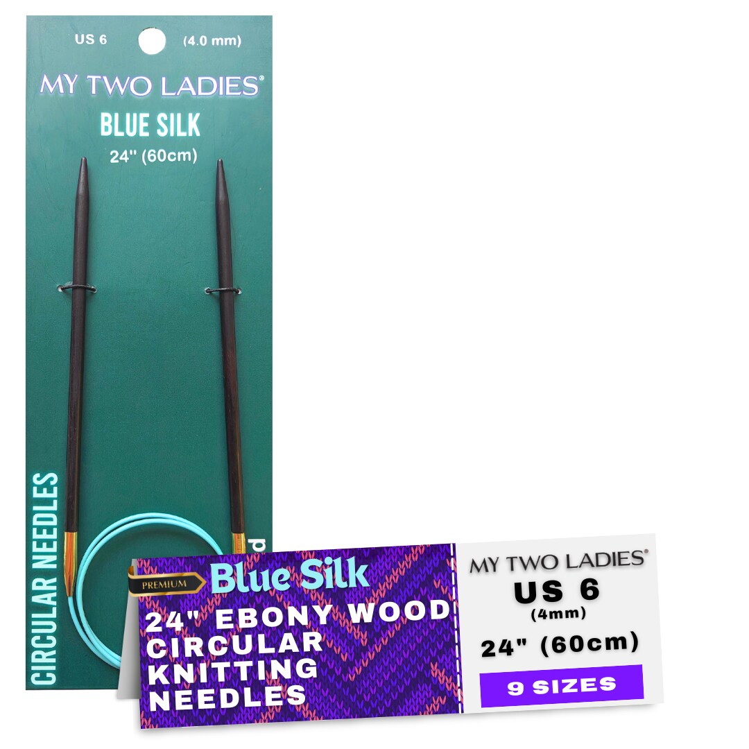 Blue Silk | 24&#x22; Circular Knitting Needles | Ebony | 9 Sizes
