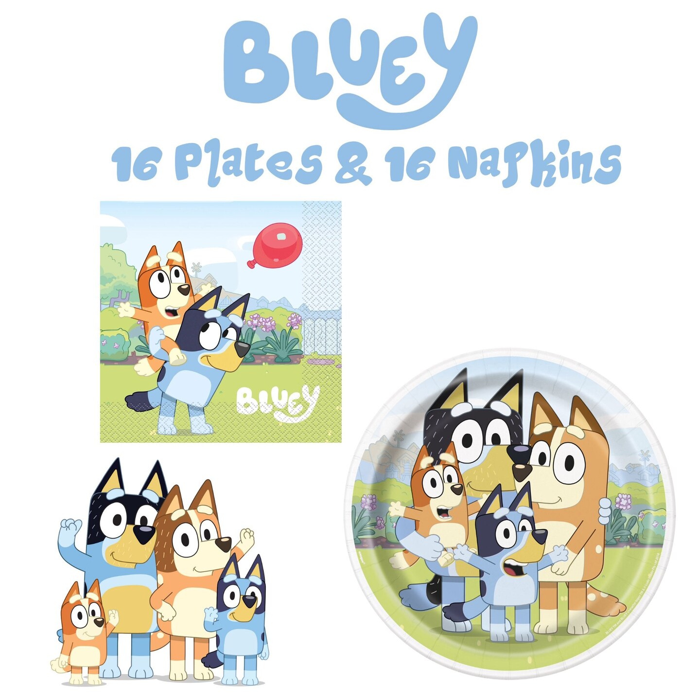 Bluey Birthday Party Supplies Bundle with Bluey Dinner Plates and Bluey Napkins - Serves 16