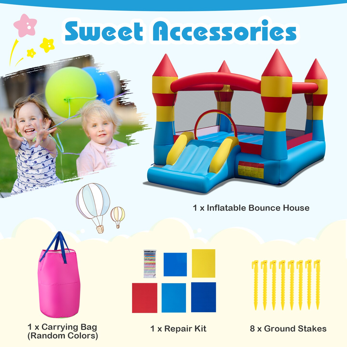 Multi-color 420D Oxford Cloth and 500D PVC Inflatable Bounce House with Slide and Basketball Hoop for Kids
