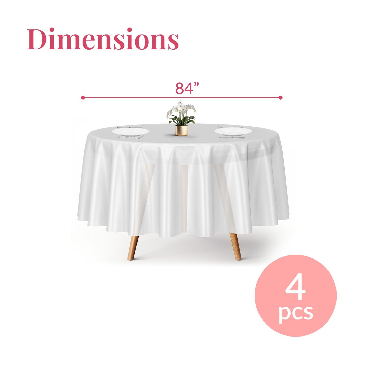 Prestee 4-Pack 84-Inch White Round Plastic Tablecloth Disposable - Durable Waterproof Table Covers for Weddings, BBQ, Parties, Outdoor Events - Elegant White Plastic Tablecloths Round for Any Occasion