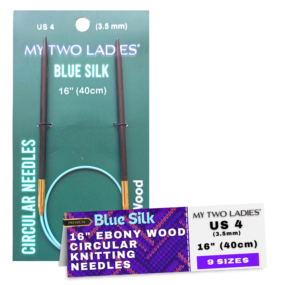 Blue Silk | 16" Circular Knitting Needles | Ebony | 9 Sizes