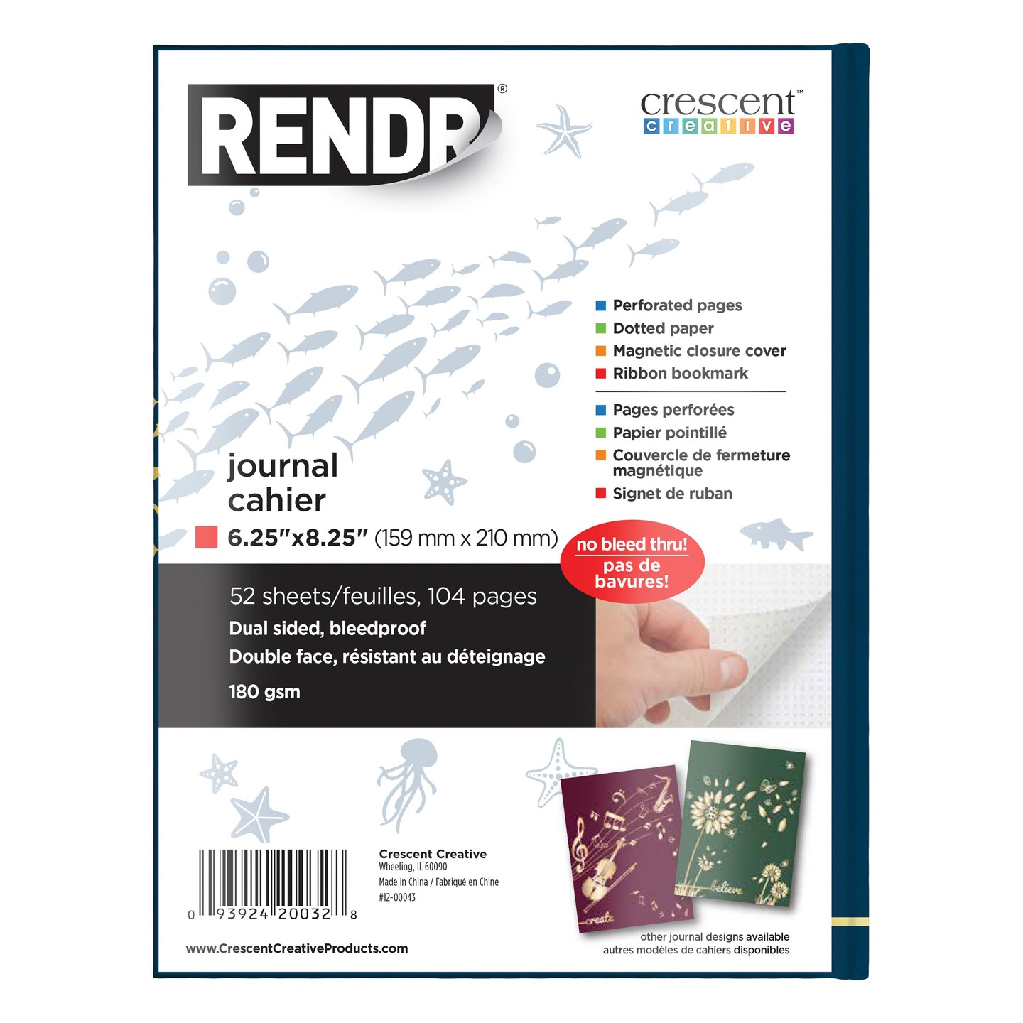 Rendr No Show Thru Hard Bound Journal - Inspire-6.25"x8.25", 52 Sheets