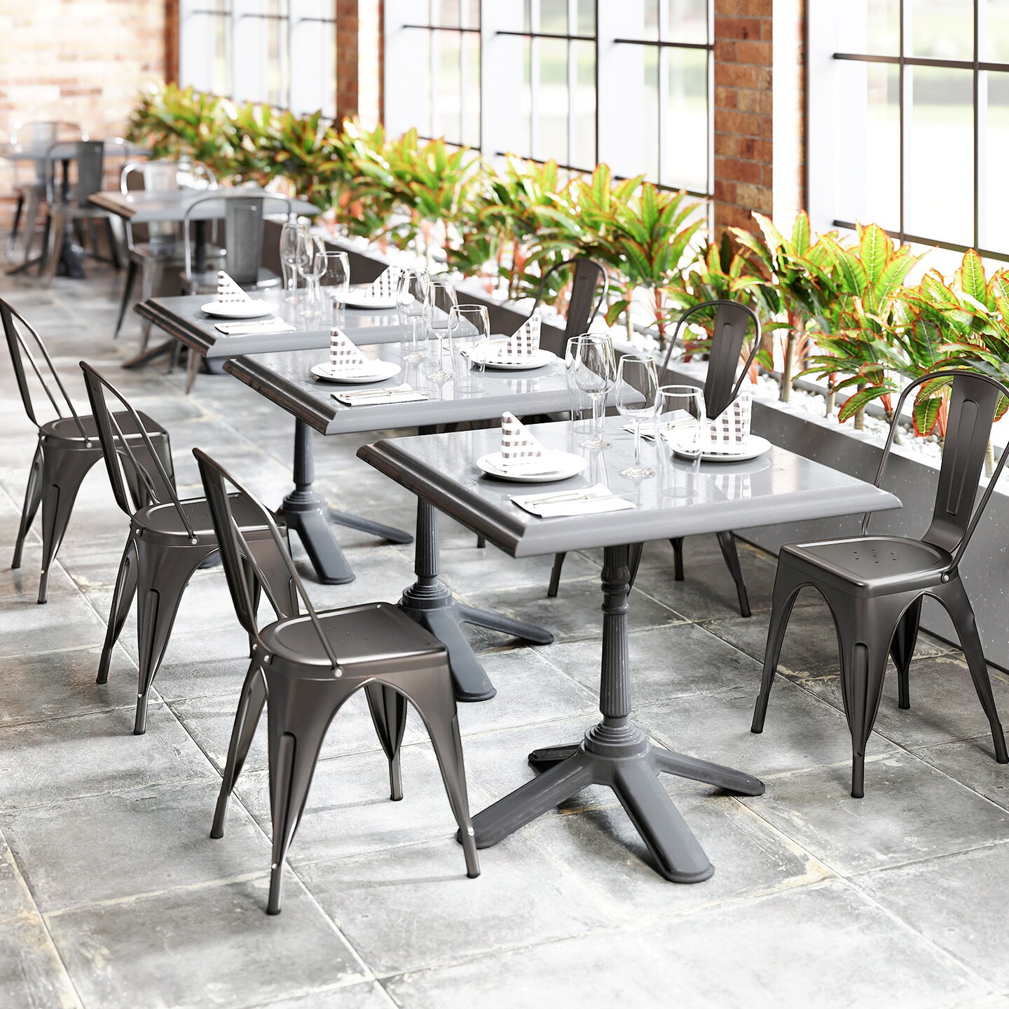 Set of 4 Metal Dining Chairs with Removable Backrest and Anti-slip Pads