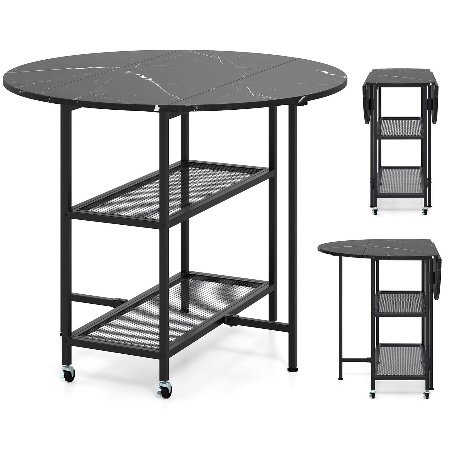 Compact Folding Round Dining Table with Lockable Wheels for Small Spaces