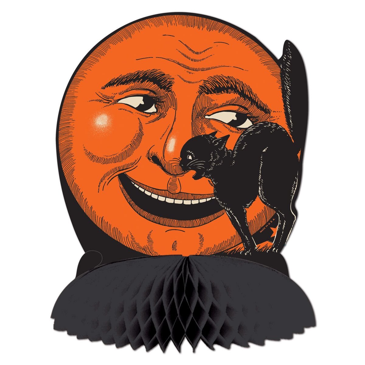 Vintage Halloween Cat &#x26; Moon Honeycomb Centerpiece