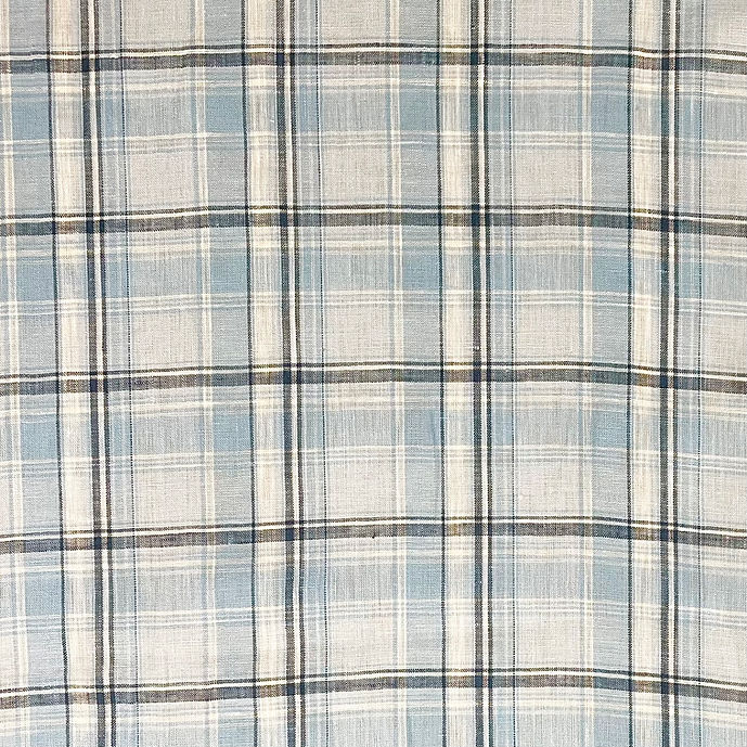 1 Yard Blue Pure Linen Large Plaid 3-Tone Yarn-Dyed Fabric Midweight 58 Inch Width