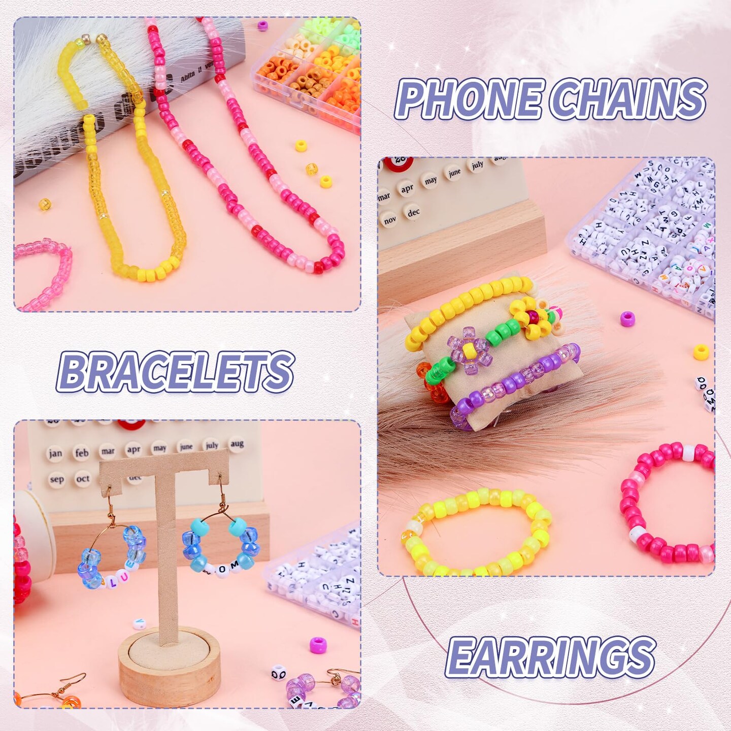 5 Boxes Bracelet Making Kit 120 Colors Pony Beads Kandi Beads Kit 4700pcs Kandi Starter Kit Rave Beads Friendship Bracelets with Letter Bead Pony Beads Kit for Beginners
