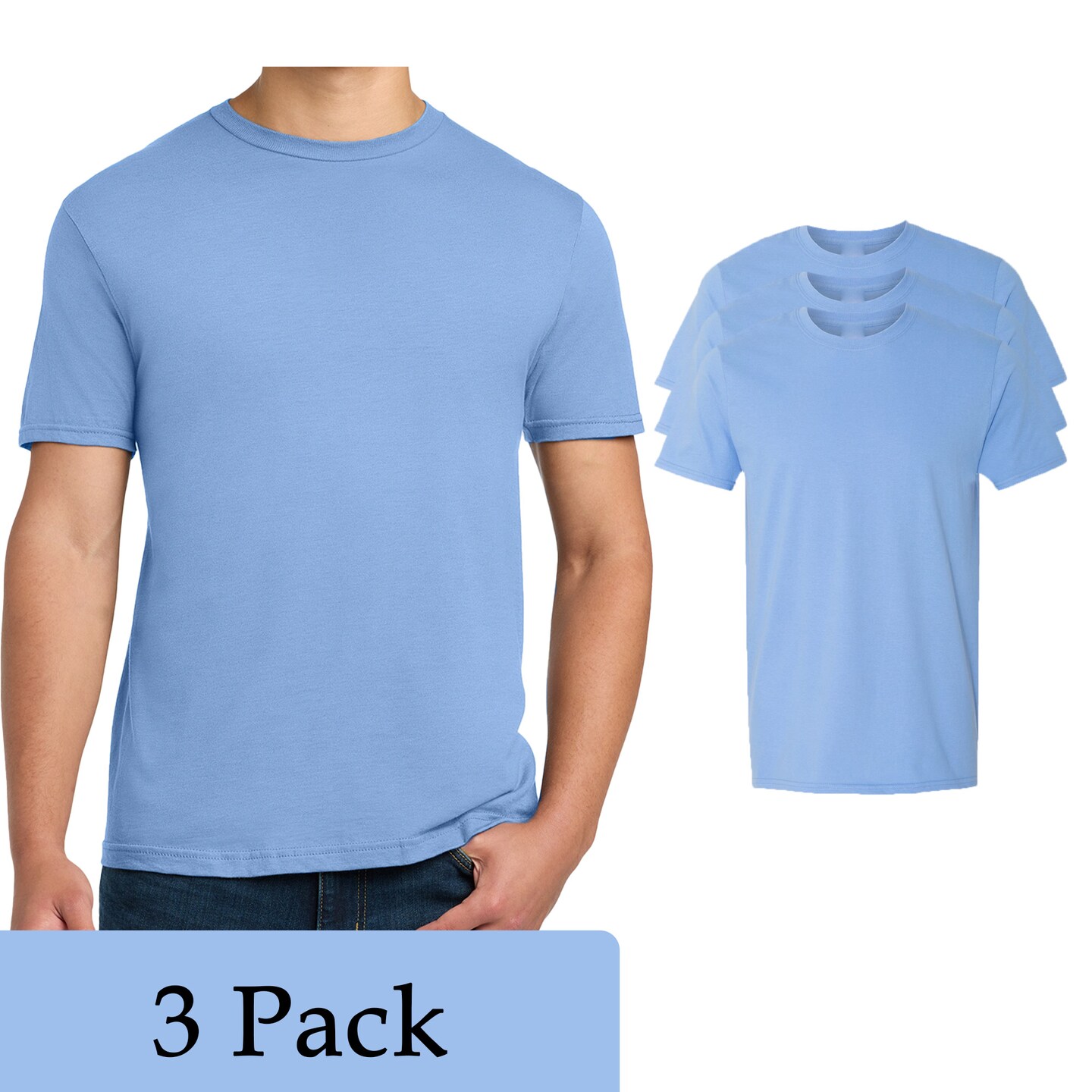 Gildan Men's Softstyle Short Sleeve T-Shirt, Craft Bundle for DIY Printing, Carolina Blue, 3-15 Pack