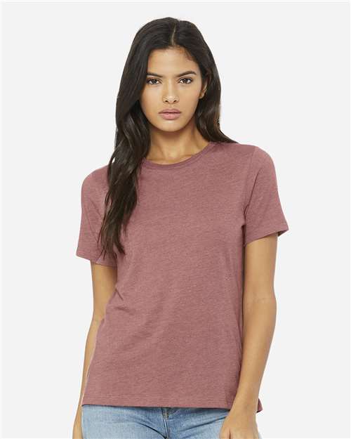 BELLA + CANVAS Women’s Relaxed Fit Heather CVC Crew Neck Tee for Everyday Style & Custom Print Fashion