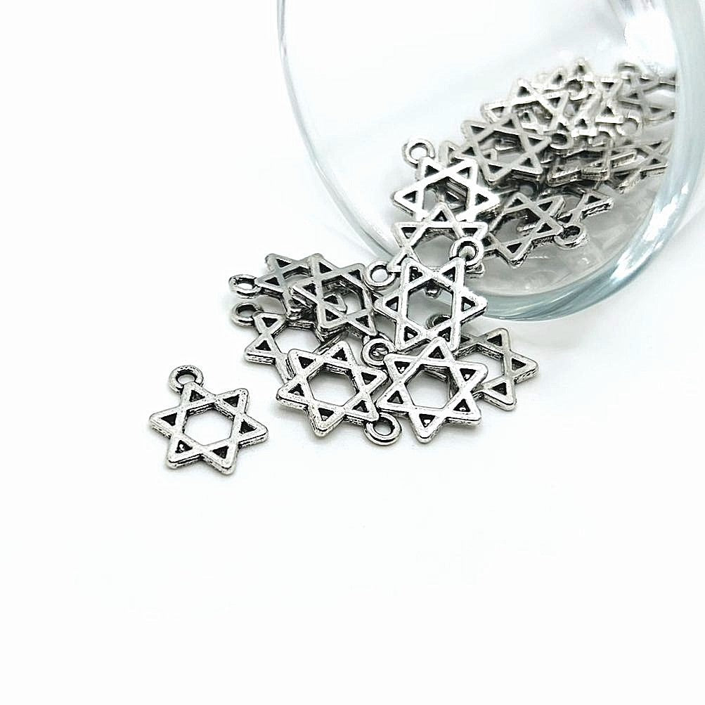 Silver Star of David Charms, 15x11mm