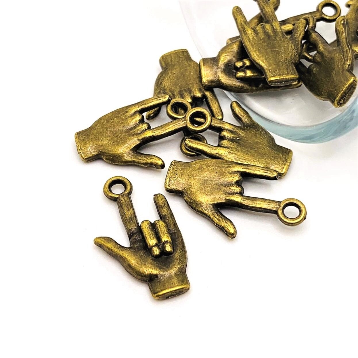 Bronze ASL I Love You Sign Language 3D Charms, 22x12mm