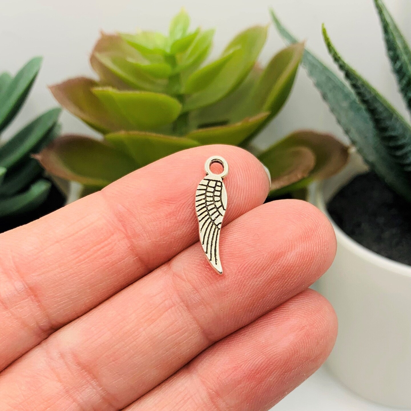 Tiny Silver Angel Wing Charms, 15x7mm