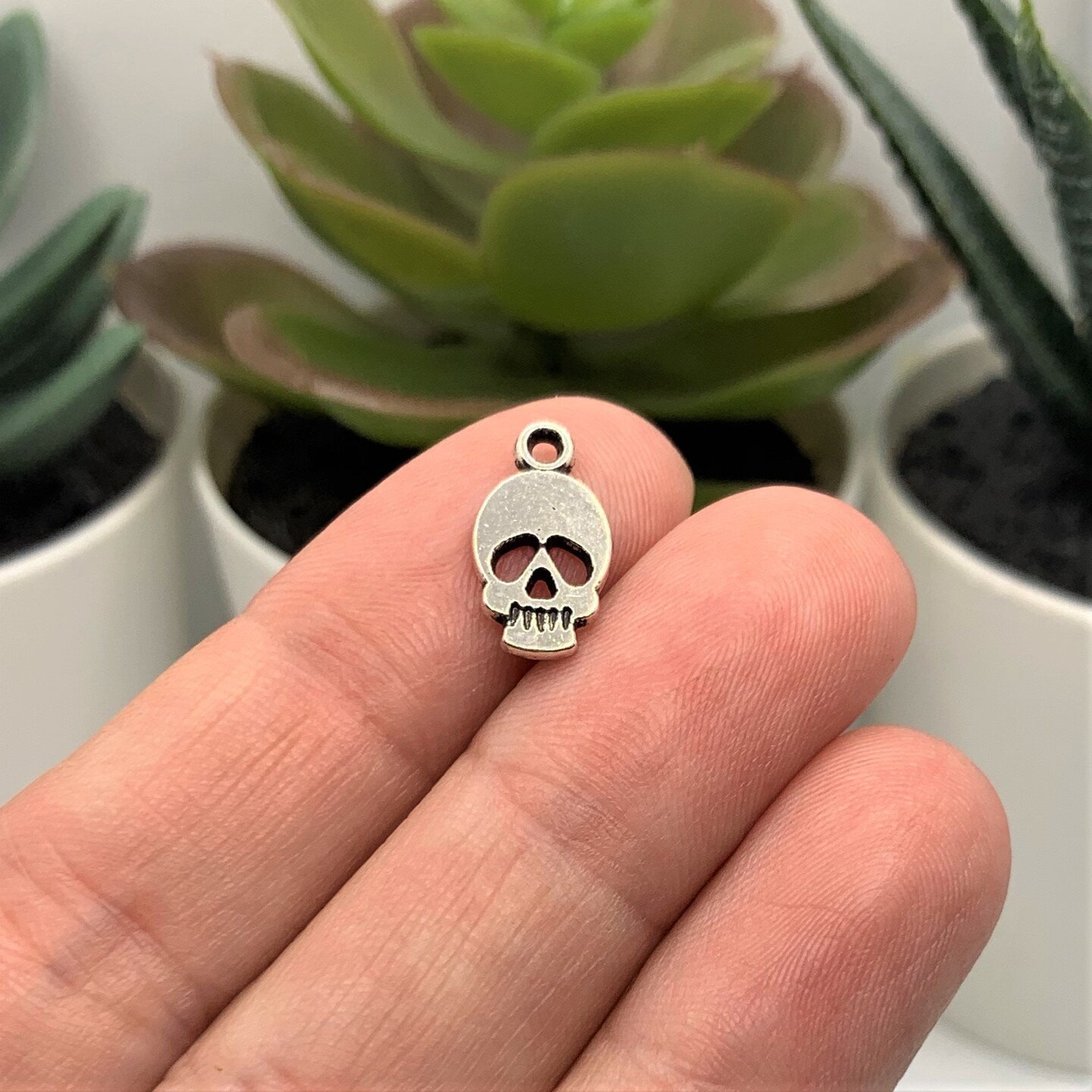 Small Silver Skull Charms, 14x8mm