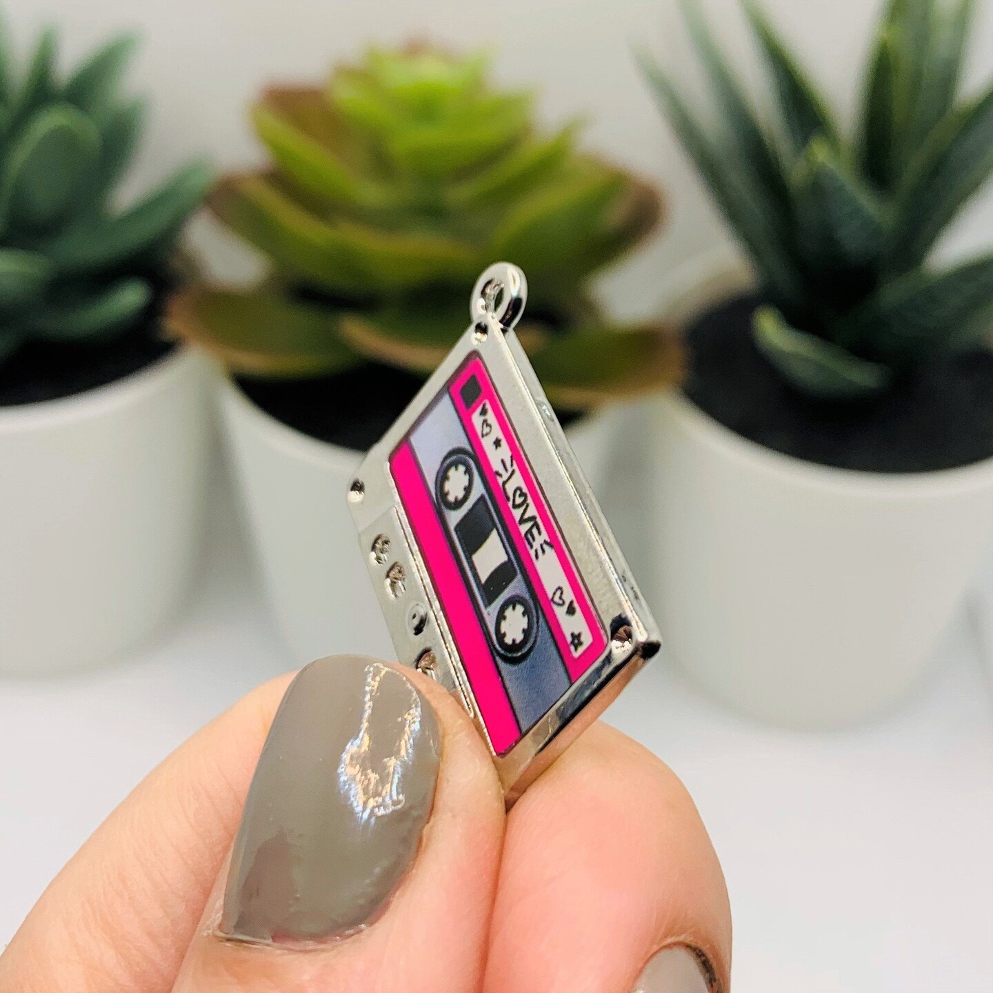 Pink and Silver 80&#x27;s Cassette Charms, 29x19mm