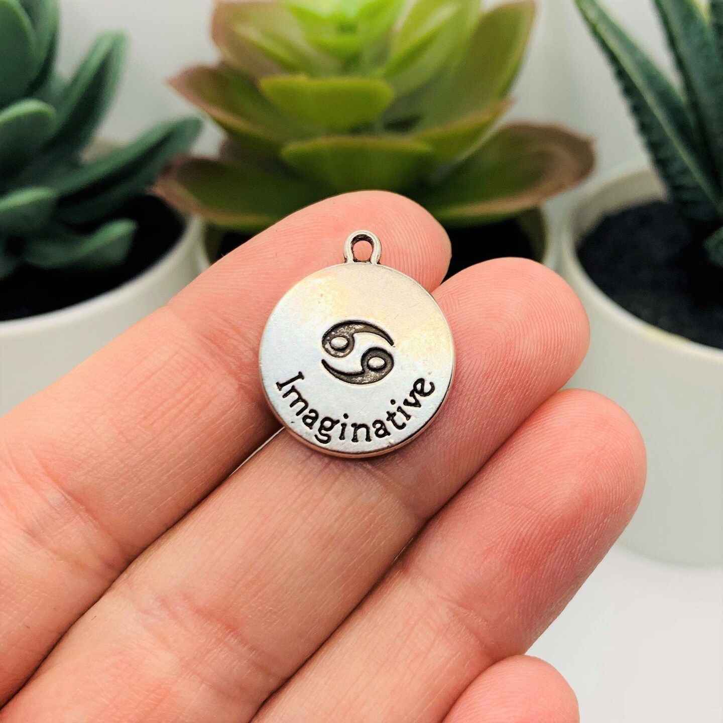 Silver Cancer Zodiac/Astrology Coin Charms, 17x20mm