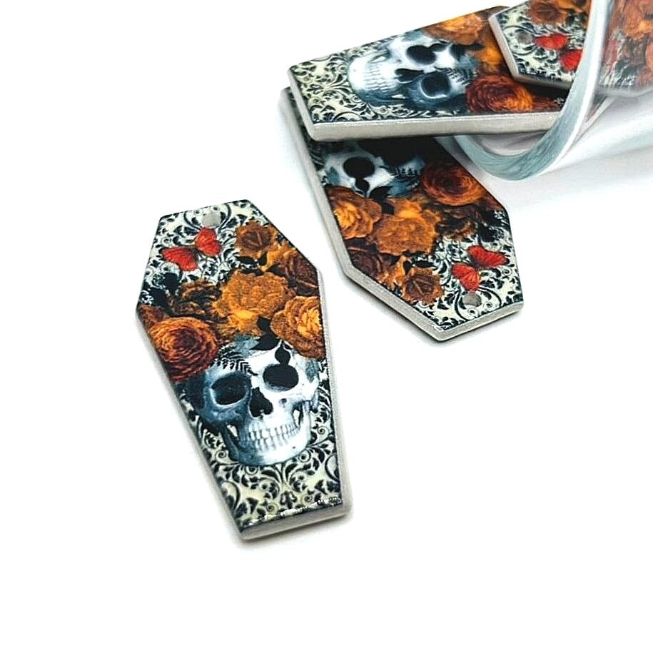 Fall/Autumn Coffin Skull Dia De Los Muertos Charms, 41x21mm