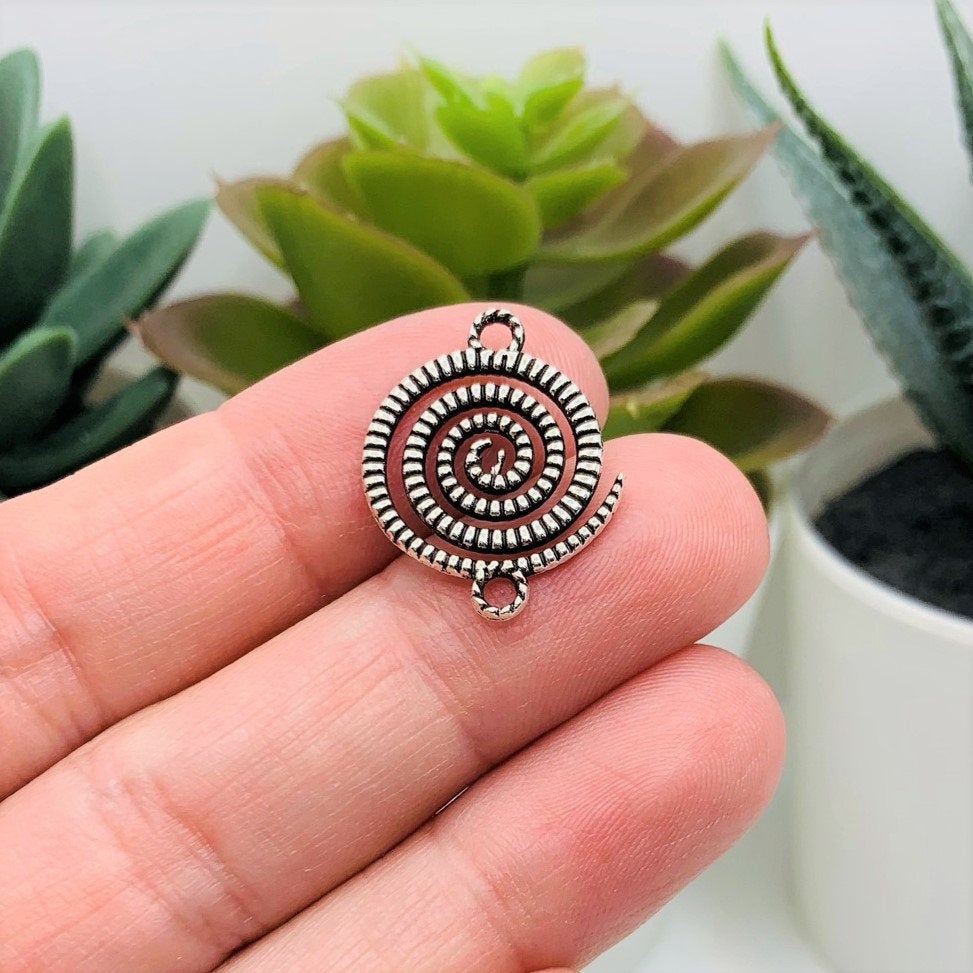 Silver Spiral Galaxy Connector Charms, 18x22mm