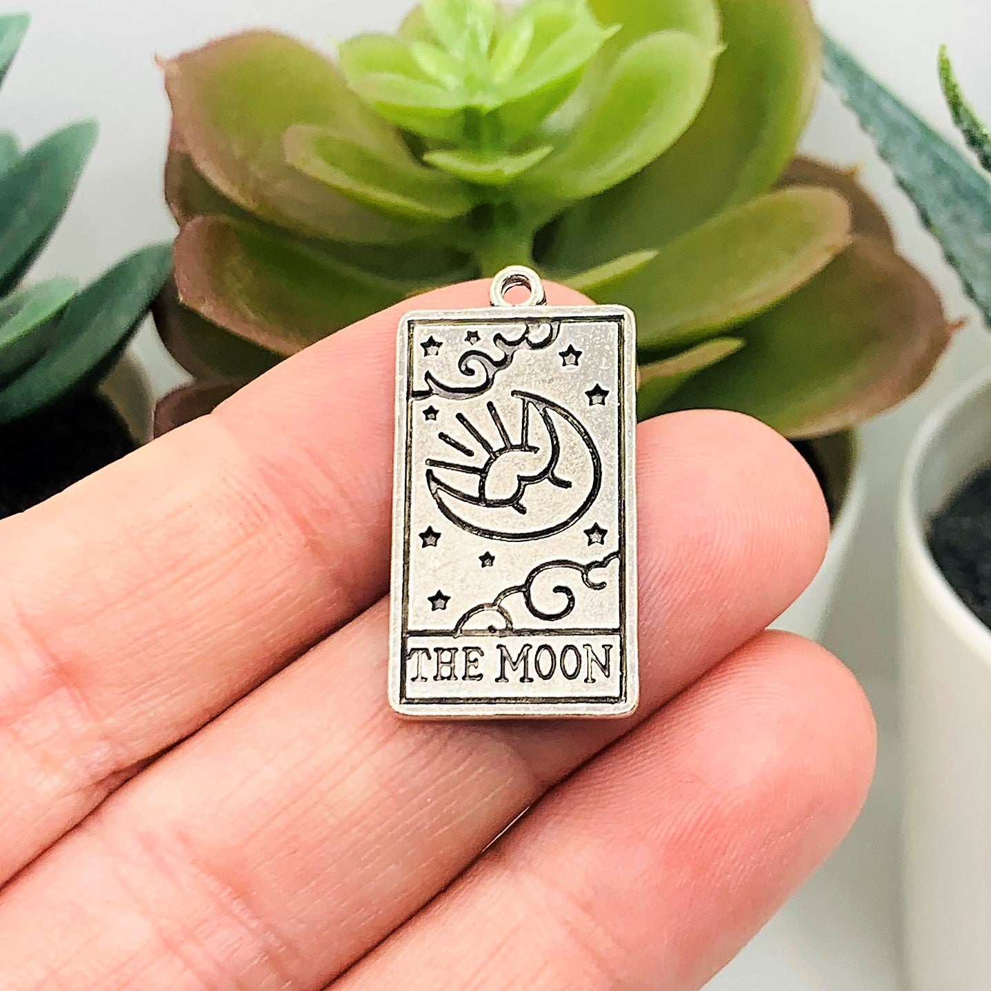 The Moon Silver Tarot Card Fortune Teller Pendant, 28x15mm